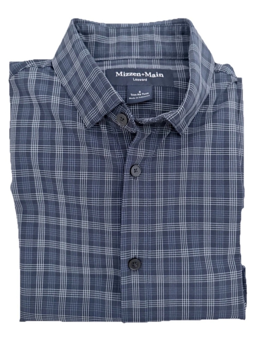 Mizzen + Main Navy Plaid Leeward Small Trim Fit No Tuck, Long Sleeve Shirt, EUC